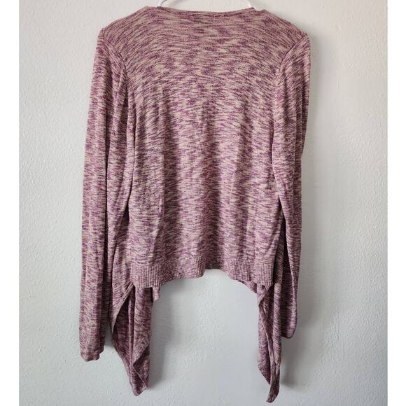 Torrid Space Dye Cardigan Drape Front Sweater in Oatmeal and Purple - Picture 4 of 9